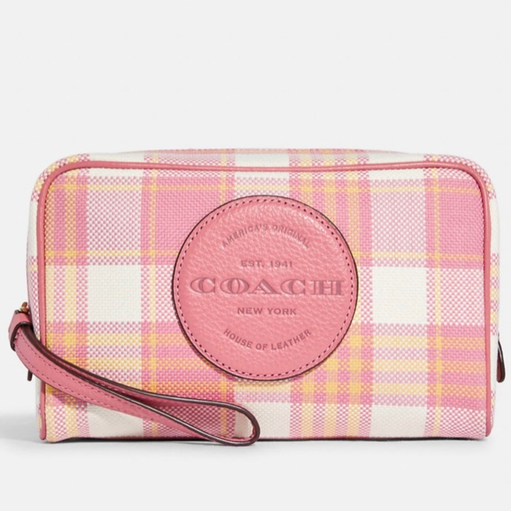 Coach Dempsey Boxy cosmetic 20 with Garden plaid print with Coach patch. - Picture 2 of 5